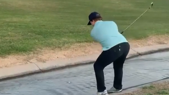 Golfer attempts hitting a MOVING BALL in the water - here's the official ruling!