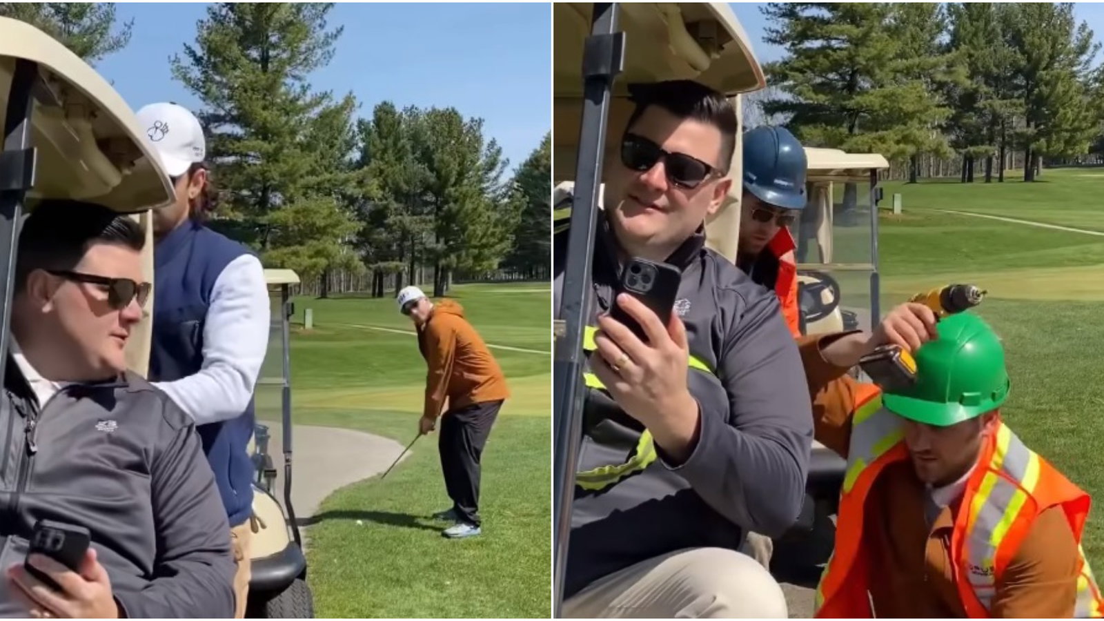 WATCH: Men perfectly commit to the illusion they are at work & not playing golf