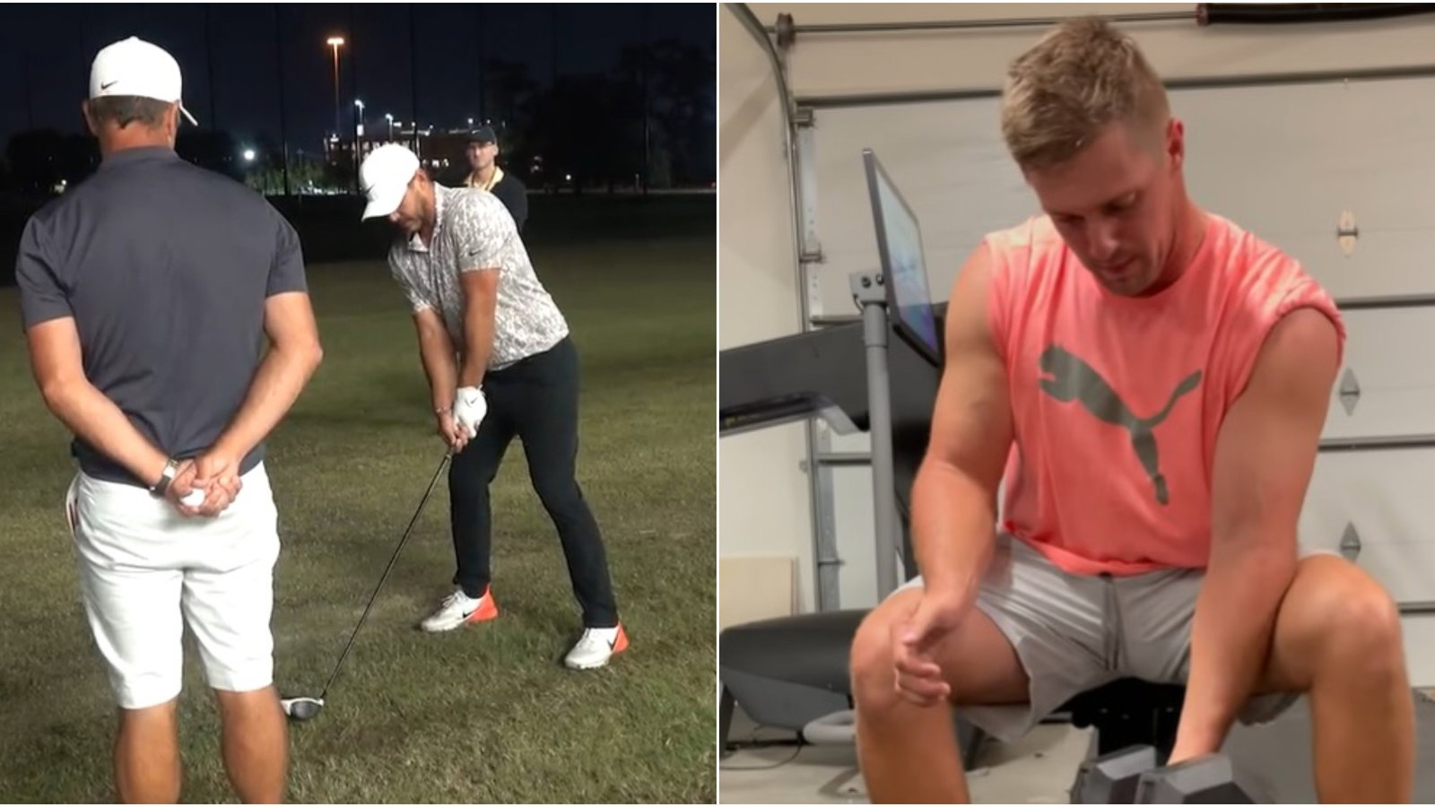 DeChambeau pumps iron and CALLS OUT Koepka who is hard at work under the lights