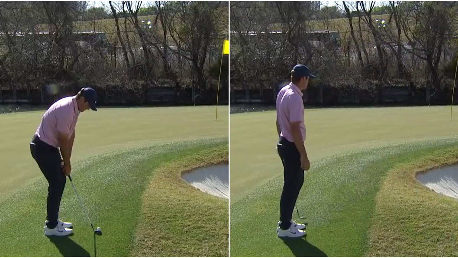 WATCH: Scottie Scheffler misses spot, chips into the bunker, then holes out!