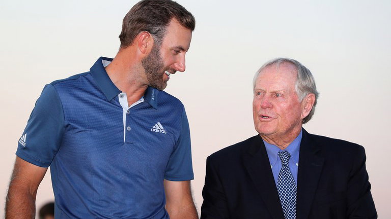 Dustin Johnson hits Jack Nicklaus' old 1-iron and persimmon driver