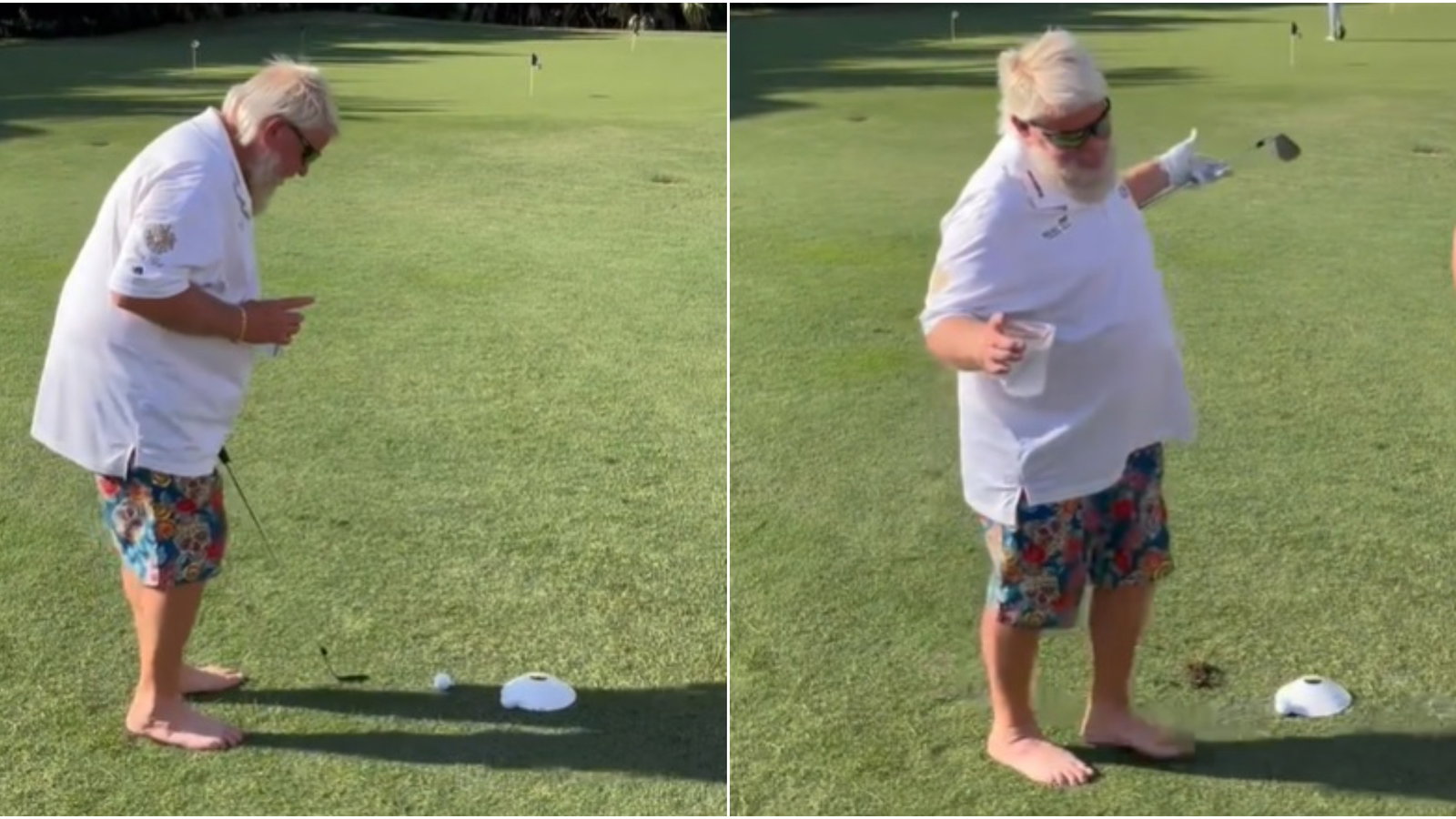 John Daly holes out ONE-HANDED at Trump National hosting celebrity golf clinic