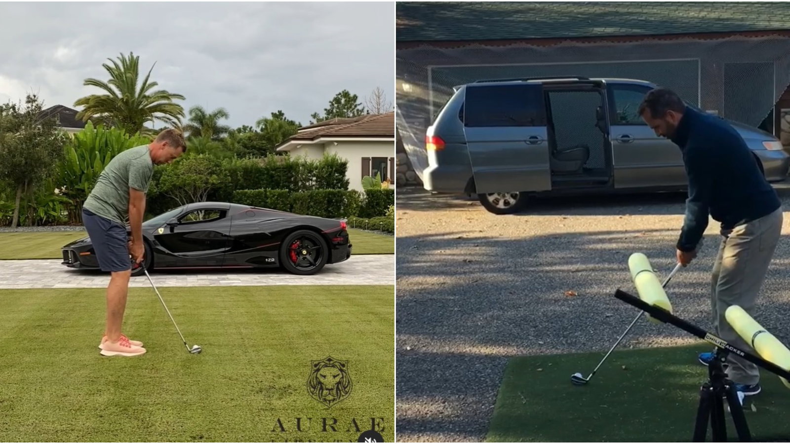 Golf coach hits shots through wife's MINIVAN to simulate pressure