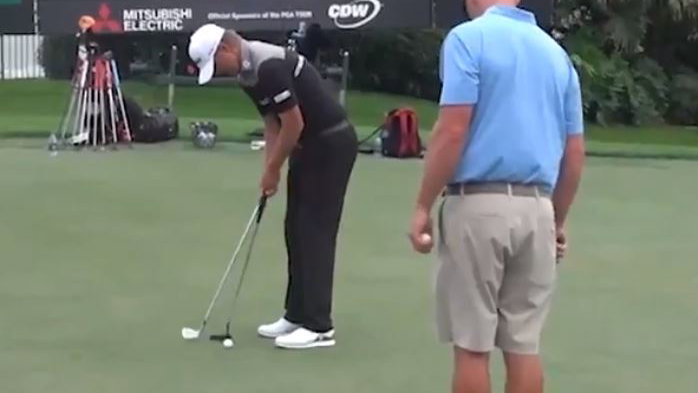 PGA Tour show video of Matt Jones extremely UNIQUE putting drill