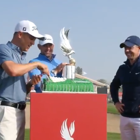 Justin Thomas pictured wearing unknown golf shirt ahead of Abu Dhabi tournament
