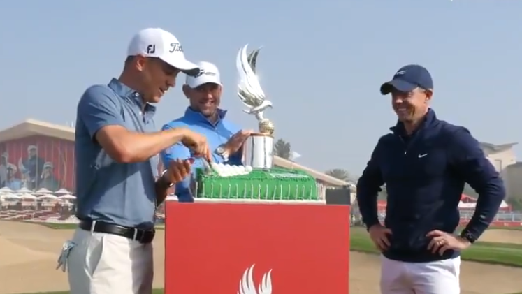 Justin Thomas pictured wearing unknown golf shirt ahead of Abu Dhabi tournament