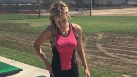 WATCH: Paige Spiranac trick shot ends up with golf ball going up skirt