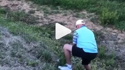 Golfer plays awesome recovery shot, then falls face down a cliff!