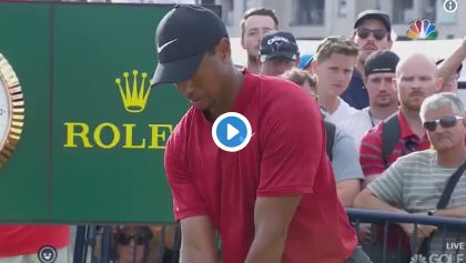 Tiger Woods flips after fan yells out during 18th tee shot at The Open