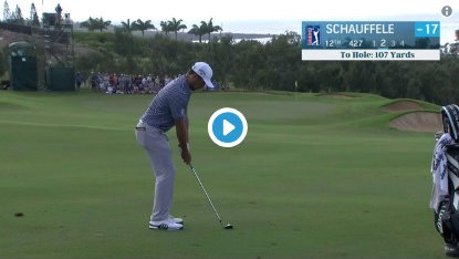 WATCH: Schauffele holes out TWICE, then tops drive en route to win!