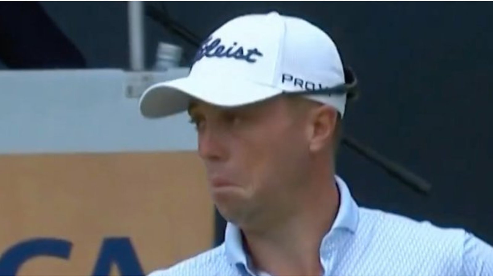 Justin Thomas reacts to being announced as Justin Thompson at US Open