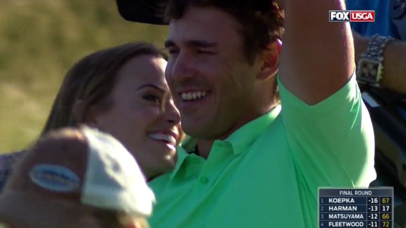 Golf fan runs in to hug Brooks Koepka, gets rejected