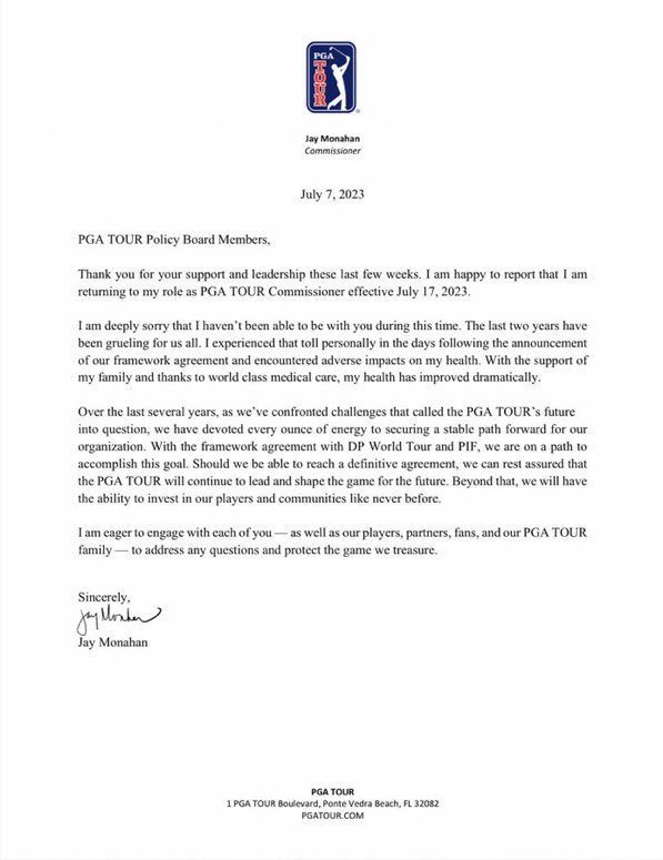 PGA Tour boss announces return: