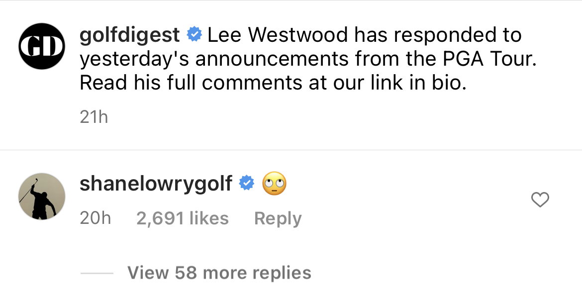 Shane Lowry rolls eyes at Lee Westwood's LIV Golf comments