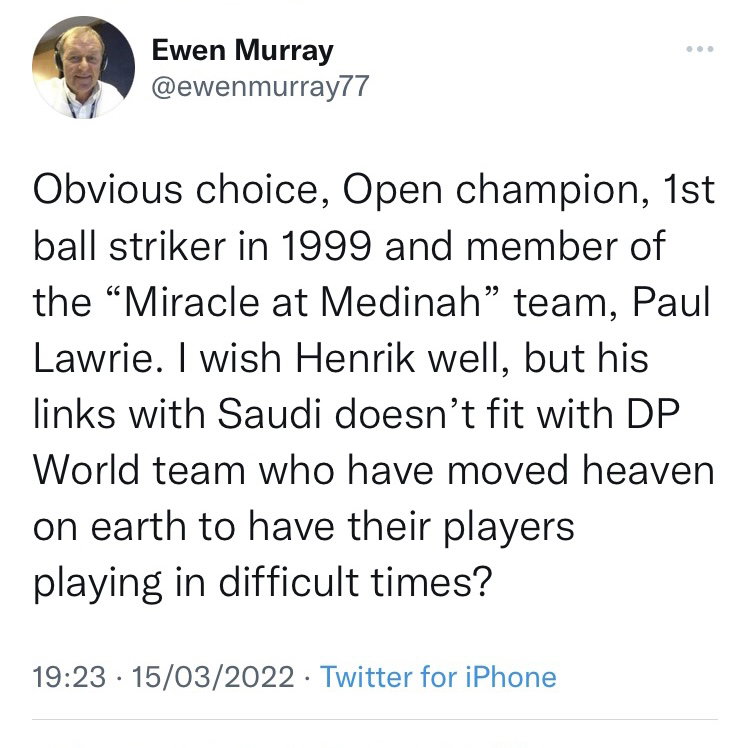 Sky Sports Golf pundit BAFFLED by Stenson Ryder Cup captaincy due to Saudi links