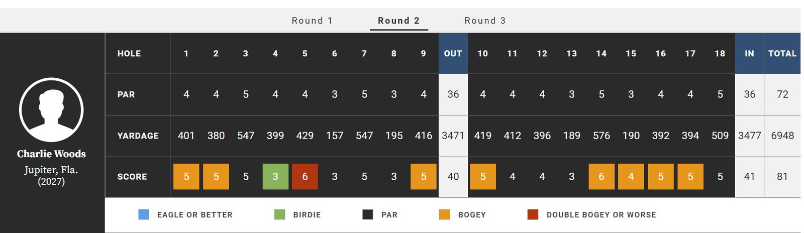Charlie Woods endures brutal three rounds on AJGA debut