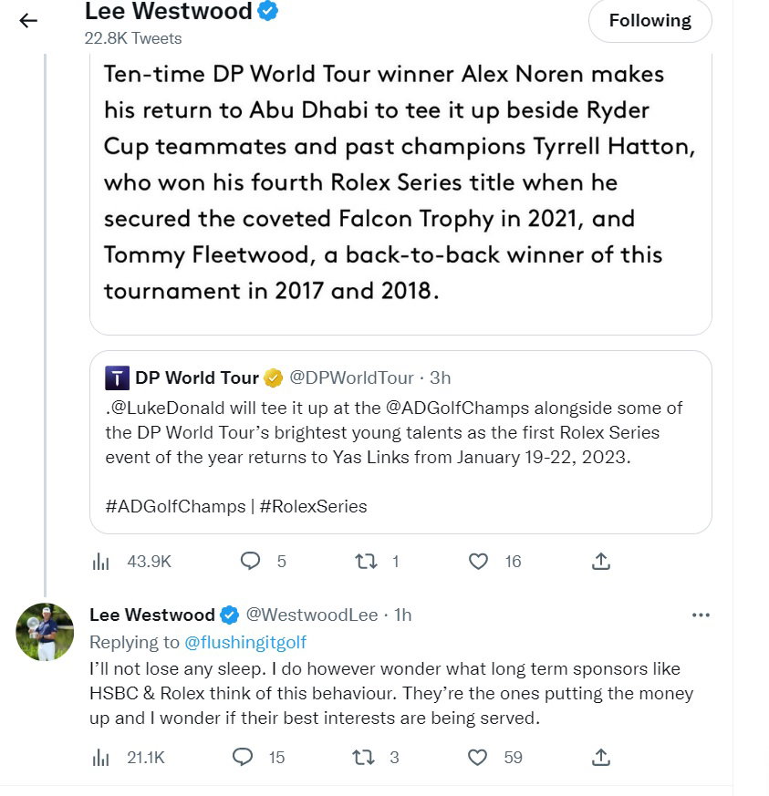 Lee Westwood slams DP World Tour