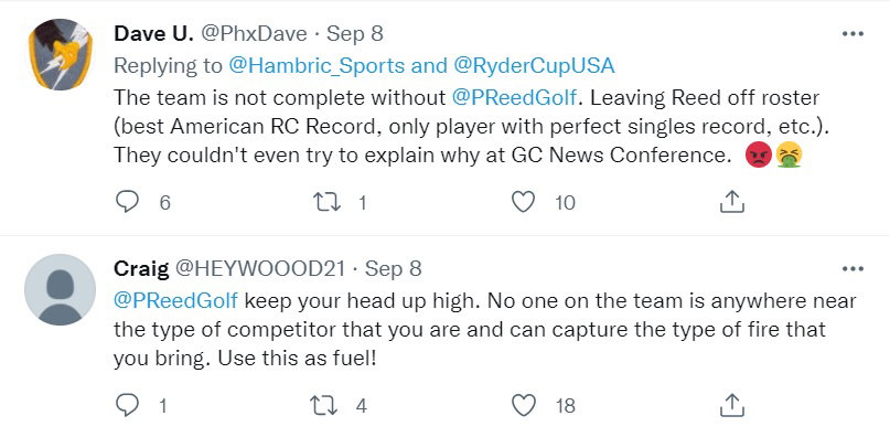 Patrick Reed: Twitter account LIKES critical comments of Stricker