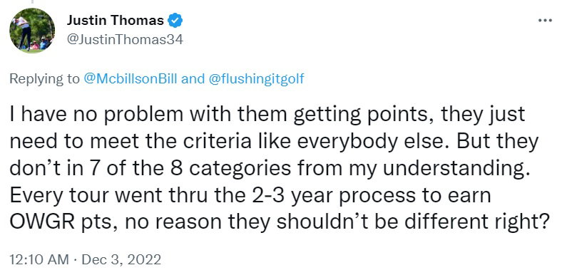 LIV's Bubba Watson hits back at JT over OWGR claim: 